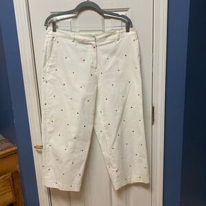 Women’s Colorful Textured Polkadot White Capri Pants by RL Richard Size 14.